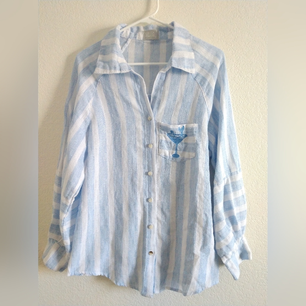 Heroes & Dreamers Swim Cover Shirt Lounge Casual Mermaid Embroidered Size Medium